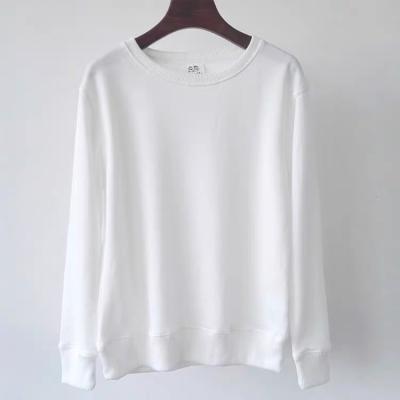 China Girls Crew Neck Long Sleeve Single Viable Cotton Terry Fleece Sweater Base Custom Anti-pilling White Shirt for sale