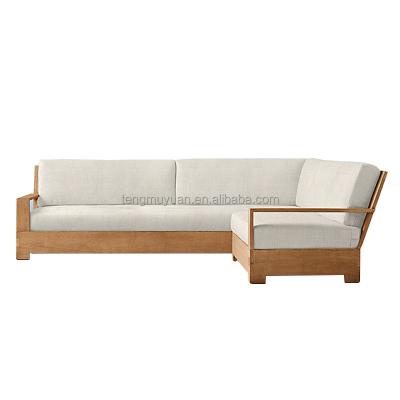 China Outdoor Teak L Sofa Set Patio Luxury Modern Aluminum Teak Garden Furniture Hotel Poolside Sectional Sofa for sale