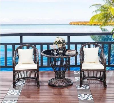 China 2023 Series Modern Outdoor Garden Furniture Classic European Style Metal Frame PE Rattan Coffee Table Set for sale