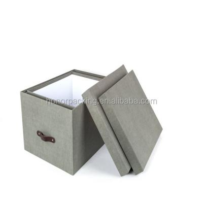 China China Supplier Handmade Hot Sale Large Price Storage Gray Paper Box With Leather Handle Wholesale for sale