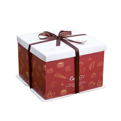 China Recyclable Custom Food Grade Birthdays And Weddings Paper Cake Box With Ribbon for sale