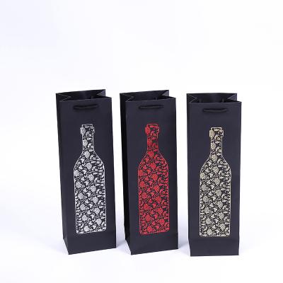 China Recyclable in stock high quality recycled black card wine gift bags for sale