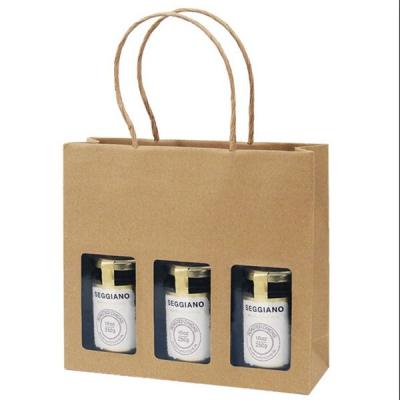 China Craft Disposable Custom Paper Bags With Twist Handle For Wine Beer Beverage With Windows Wholesale for sale