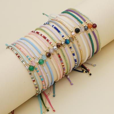 China Environmentally Friendly Handmade Lace Up Multicolor Natural Lucky Stone Woven Stone Miyuki Beads Bracelet For Couples for sale