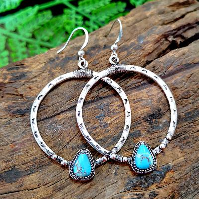 China CLASSIC Blue Stone Faux Pattern Eyelash Drop Turquoise Circle Hoop Earrings for sale