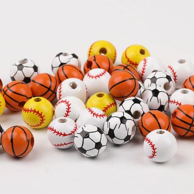 China Wholesale Wood Wooden Blanks Around Farm Football Basketball Volleyball Baseball Wooden Spacer Bead For Jewelry Making for sale