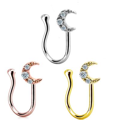 China New Design Gaby Wholesale Vintage Dollar Star Moon Crystal Zircon Flower Tiny Nose Ring Cuff Nose Ring Clip Non Piercing for sale