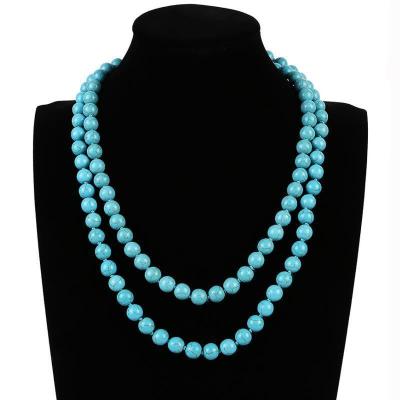 China 8mm Boho Beaded Necklace Of Turquoise Environmentally Friendly Multilayer Chunky Genuine Blue Stone for sale