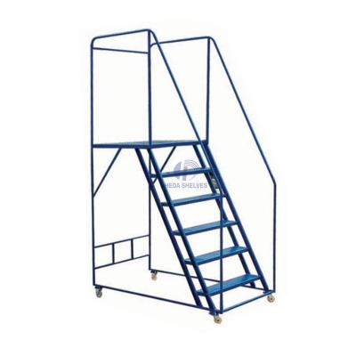 China Insulation Ladders Multifunctional Mobile Warehouse Equipment Steel Rolling Ladder With Handrails for sale