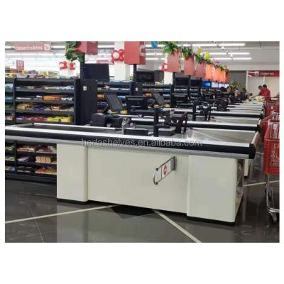 China Supermarket Metal Supermarket Cash Checkout Counter Equipment With Conveyor Belt For Sale for sale