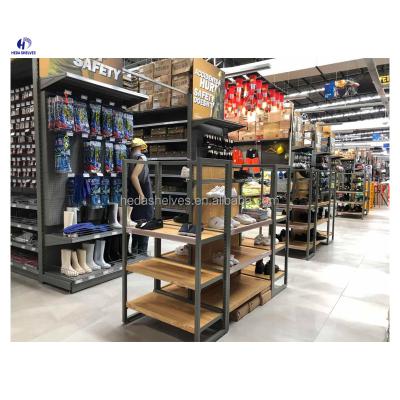 China Double Sided Retail Wooden Shelving System Store Rack Wooden Supermarket Shelves For Stores Super Market Equipment Shop Shelves Wooden Gondola for sale