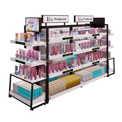 China Double Sided Beauty Supply Shop Shelves Cosmetics Store Display Stands Grocery Shelf Supermarket for sale