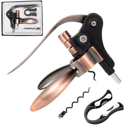 China Workable set of rabbit corkscrew wine bottle opener, manual screwpull lever with foil and spiral cutter available, kitchen use bar table tools for sale