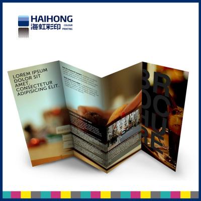 China Colorful tri fold brochure printing services with film lamination , hot stamping for sale