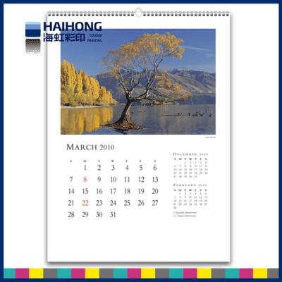 China A3 size Spiral wall calendar printing services with thick art paper for sale