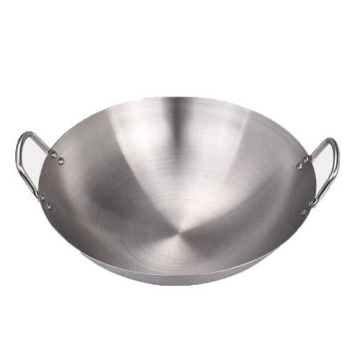 China Traditional Stocked Cookware Wok Restaurant Cooking Practical Stainless Steel Double Handle Extra Large Wok Pan Chinese Kitchen for sale