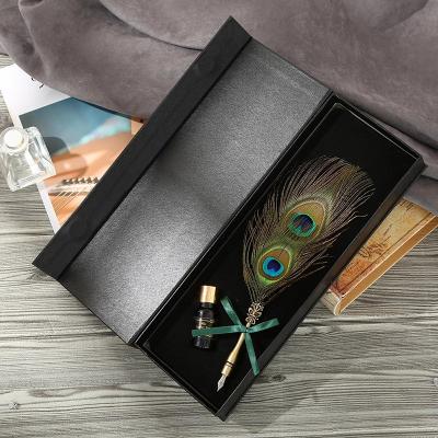 China Student Gorgeous Peacock Feather Dip Pen Writing Gift Box Birthday Gift For Girlfriend for sale