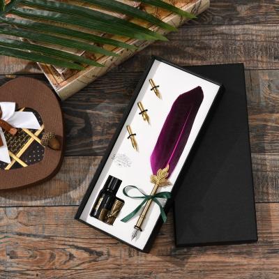 China Student Vintage Fountain Can Pen Nib Dip Pen Set with Ink Bronze Metal Pen Holder and Fine Seeds Stationery Gift Set for sale