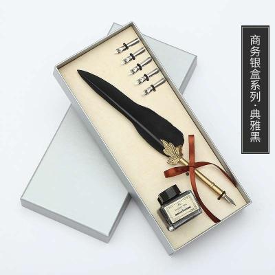 China Student Delicate Fountain Pen Gift Set Sprinkled Gold Can Dip Pen Set with Pen Holder and Ink Stationery Gift Writing for sale