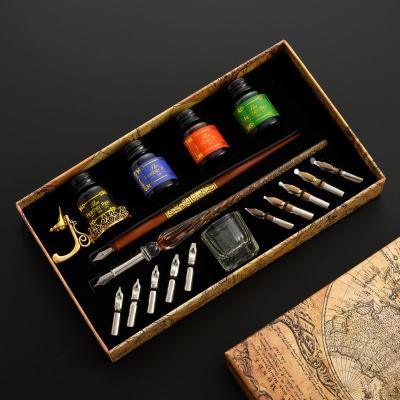 China Student Wood Dip Pen Glass Calligraphy Pen Set For Cartoon Drawing Tracing Decorative Daily Writing for sale