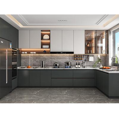 China Modern China  factory Hot sale science and technology Classic retro modern black white gray Whole overall design scheme kitchen Cabinet for sale