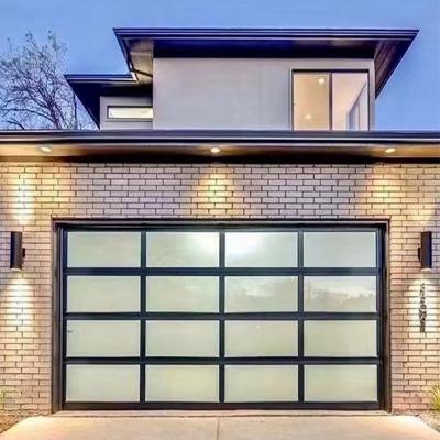 China Windproof Best selling wholesales price contemporary residential Combined Remote Control Aluminum Alloy frame Frosted Glass garage doors for sale