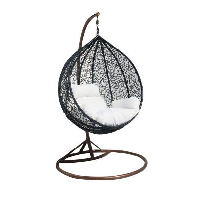 China Super Comfortable Wholesale custom Hanging Egg Chair Swing with Steel Stand Set All Weather Construction Wicker Rattan Swing  Large Basket Design for sale