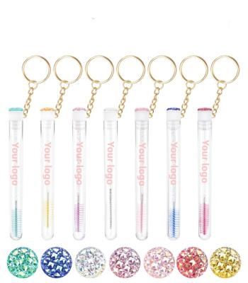 China Eyelash Extension Tool Custom logo mascara brush mini eye lash eyelash cleaning brush in tube mini lash brush mascara keychains for sale