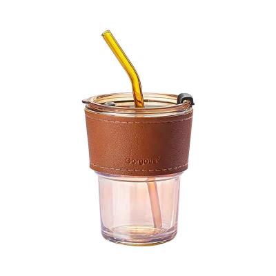 China OEM ODM 400ml Glass Coffee Cup / Mug With Lid And Straw for sale