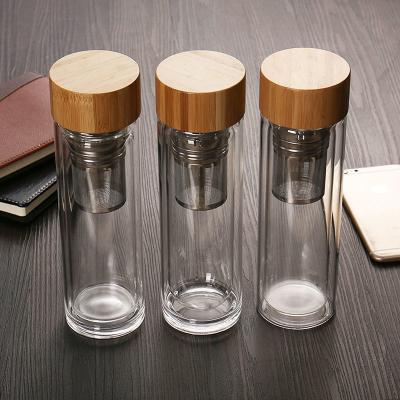 China Double Wall High Borosilicate Glass Water Bottle Insulated Tea Infuser OEM for sale