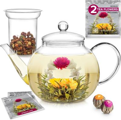 China 1000ml Glass Teapot with Removable Infuser, Stovetop Safe Tea Kettle, Blooming and Loose Leaf Tea Maker Set for sale