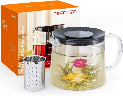 China Removable Filter Spout Glass Teapot for Loose Leaf and Blooming Tea 30.4oz Clear Teapots for sale