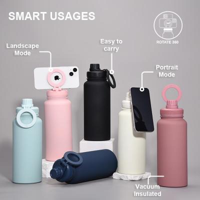 China 2024 New Magnetic Insulation Cup Mobile Phone Holder Water Cup Large Capacity 1L Large Mouth Stainless Steel Sports Wate for sale