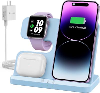 Cina Caricabatterie wireless 3 in 1 Stazione di ricarica wireless, 15W Fast Wireless iPhone Charger per iPhone 15/14/13/12/11/Pro/Max/X in vendita