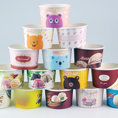 China Custom Print 4 6 8 12 oz Disposable Food Grade Packaging Tub Biodegradable Yogurt Paper Bowl Ice Cream Cups for sale