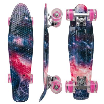 China OEM&ODM Purple Starry Sky OEM Customized Youth Youngest Mini 4 Steel Wheels Led Flashing Fish Skateboard for sale