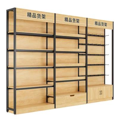 China Grocery Store Double Sided Heavy Duty Steel Snack Commissar Store Display Shelf Supermarket Wooden Shelves for sale