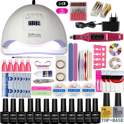 China Professional Nail Salon LED Nail Lamp 54W UV Nail Dryer With Gel Polish Nail Art Tools Electric Kit Drill Set for sale