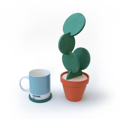 China Sustainable Set Of 6 Cactus Green Coaster Set With Flower Pot Non Slip Table Coasters for sale