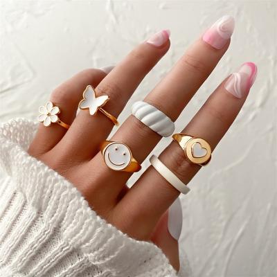 China Yunchang CLASSIC Hot Sale With New Ring Geometric Nepal Fashion Water Single Color Drop Six-piece Spring Ring 6pcs/Set for sale