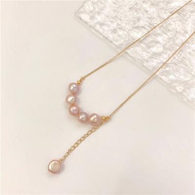 China Fashion Ins Style Handmade Purple Freshwater Pearl Pendants 18k Cool Beaded Necklace for sale