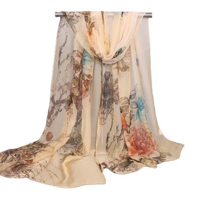 China New Hijab Georgette Scarf Feeling Soft Smooth Peony Silk Chiffon For Women Summer Beach Shawl Sun Protection Lady Pashmina for sale