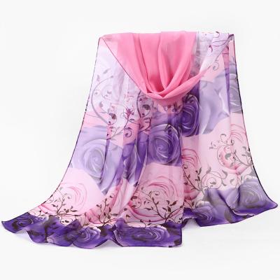 China Elegant Soft Feeling Rose Flower Muslim Hijab Women Chiffon Georgette Bandana Scarf Summer Beach Sunscreen for sale