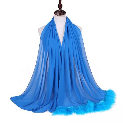 China Elegant Soft Feeling Women Chiffon Feather Hijab Muslim Plain Color Elegant Pashmina For Ladies Party Shawl for sale