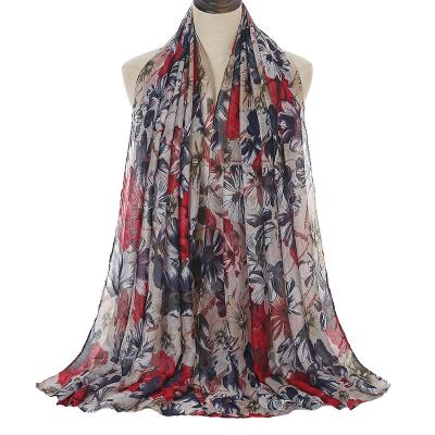 China New Flower Printing Modern Feeling Hijab Malaysia Women Soft Smooth Warm Squishy Scarf Fashion Beach Shawl Sun Protection for sale