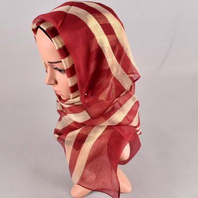 China New Spring Summer Scarf Soft Smooth Feeling Striped Polyester 90*90cm Polyester Arab Muslim Cotton Hijab Canvas Shawl For Ladies for sale