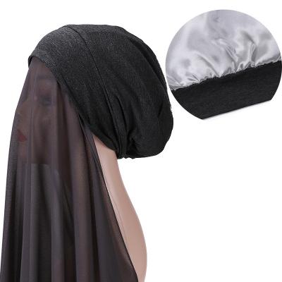 China New Soft Smooth Muslim Instant Satin Hijabs Women Silk Feeling Hood With Heavy Chiffon Shawl Malaysia Hijab Khimar Islam Cover Headwrap for sale