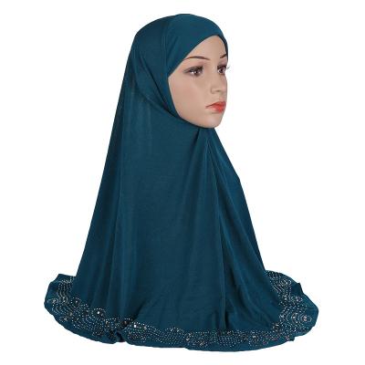 China Mid Size 70*70cm Adults New Islamic Hijab Prayer Feeling Scarf Headwrap Hood Amira Instant Hijab With Rhinestones Soft Smooth Muslim Pull Cap for sale