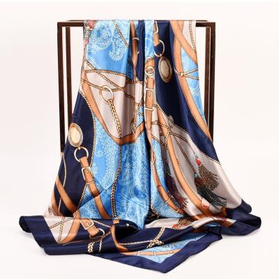 China New Spring Women's Summer Ethnic Muslim Silk Chains Silk Soft Feeling Hijab Square Scarf Soft Smooth Feeling Soft Satin Print Fashion Hijab Square Scarf for sale