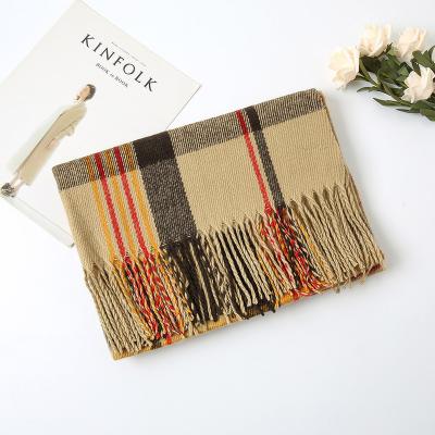 China Lady Feminine Tassel Shawl Wraps Korean Hijab Plaid Feeling Scarves Winter Cashmere Women Long Pashmina Soft Smooth Elegant Warm Foulard for sale